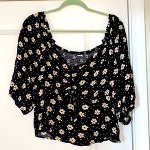 Black Floral Babydoll Style Top